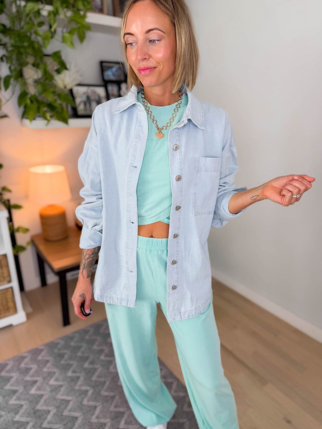 Astrid Mineral Washed Button Down Denim Jacket- DENIM