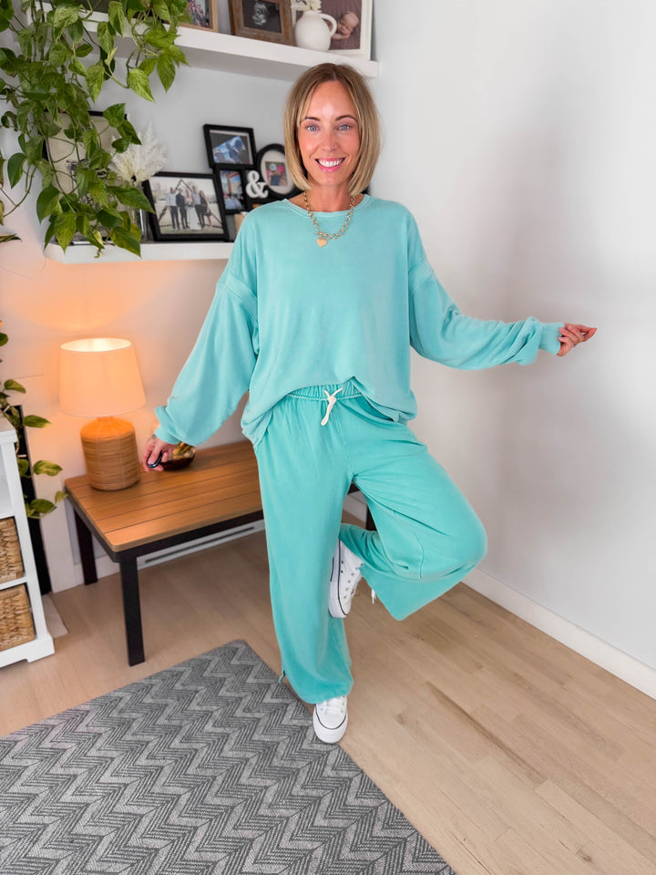 Daydream Foldover Sweatpant- TURQUOISE