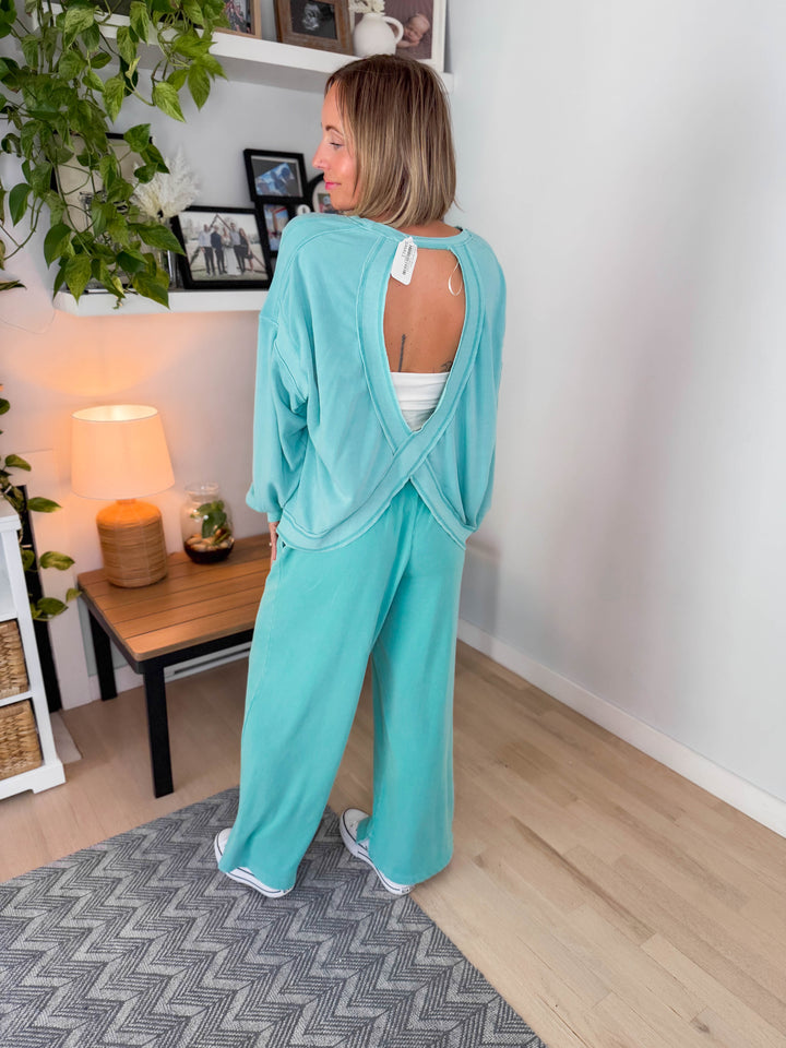 Stella Open Back Pullover- TURQUOISE