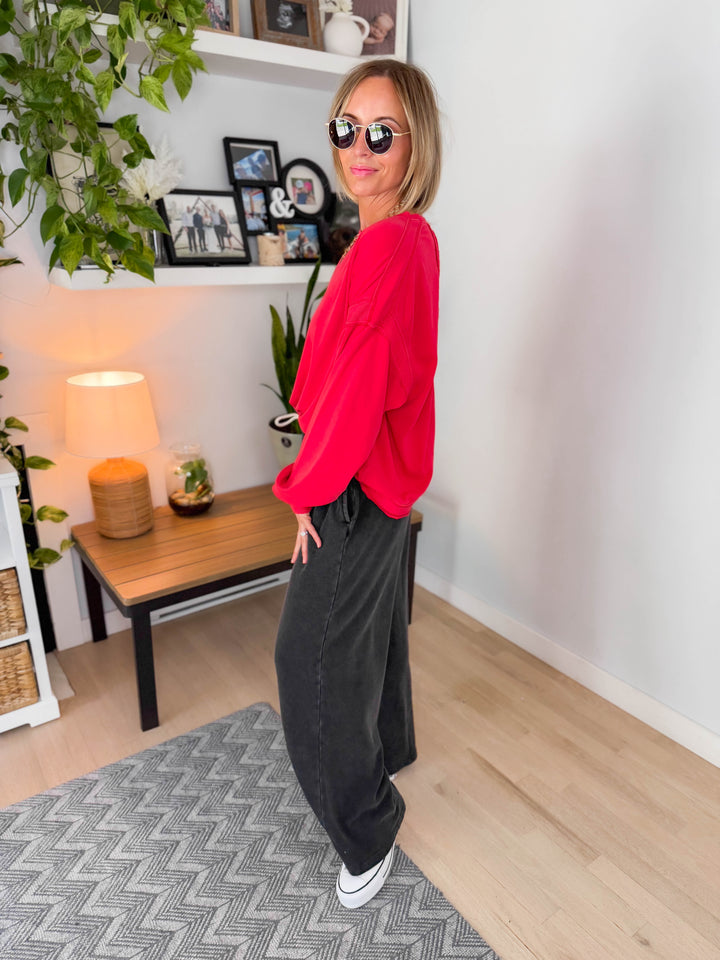 Stella Open Back Pullover- RED