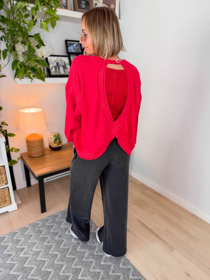 Stella Open Back Pullover- RED