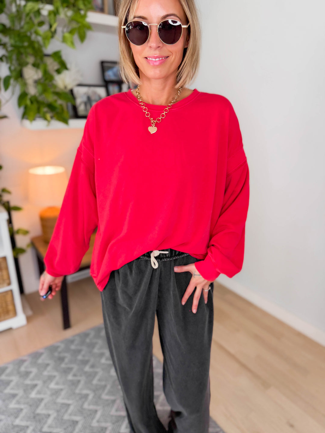 Stella Open Back Pullover- RED