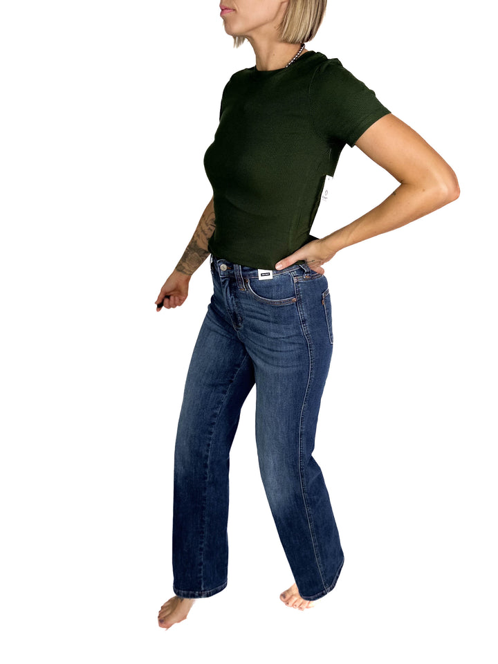 JUDY BLUE Annalise High Rise Tummy Control Straight Leg- MEDIUM WASH