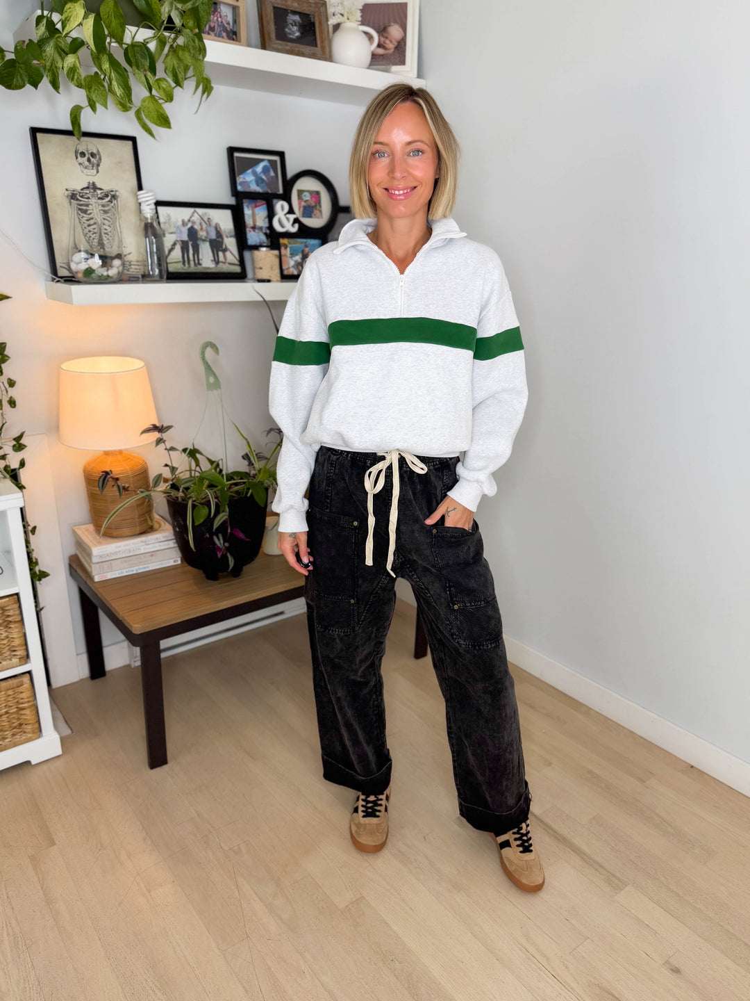 Elm Stripe Block 1/4 Zip- GREY/GREEN