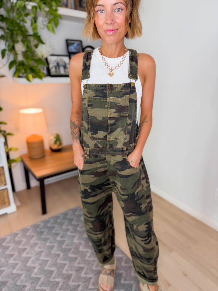 Sun Gypsy Barrel Overalls- CAMO