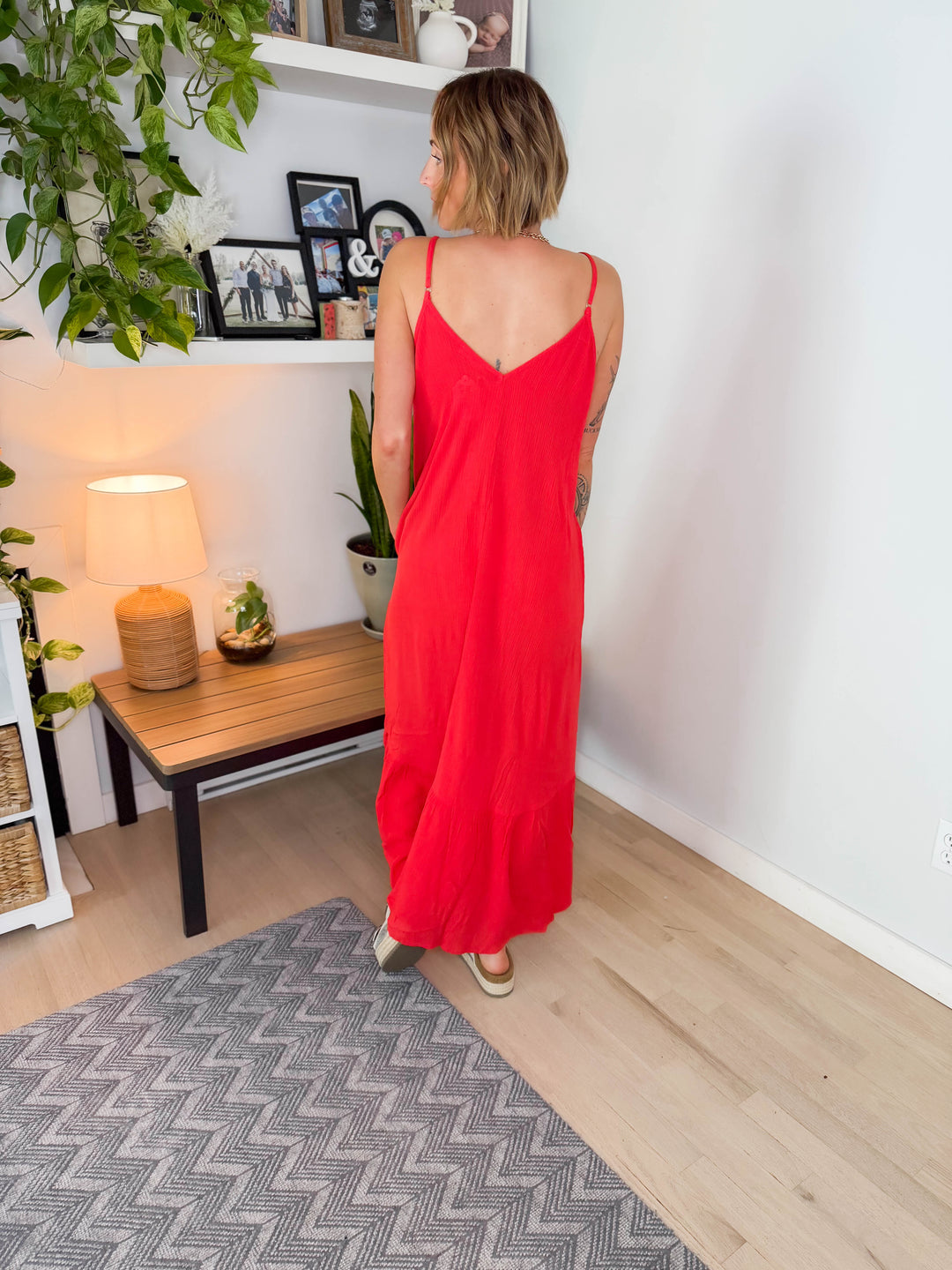 Billow Boho Sleeveless V-Neck Maxi- FLAME