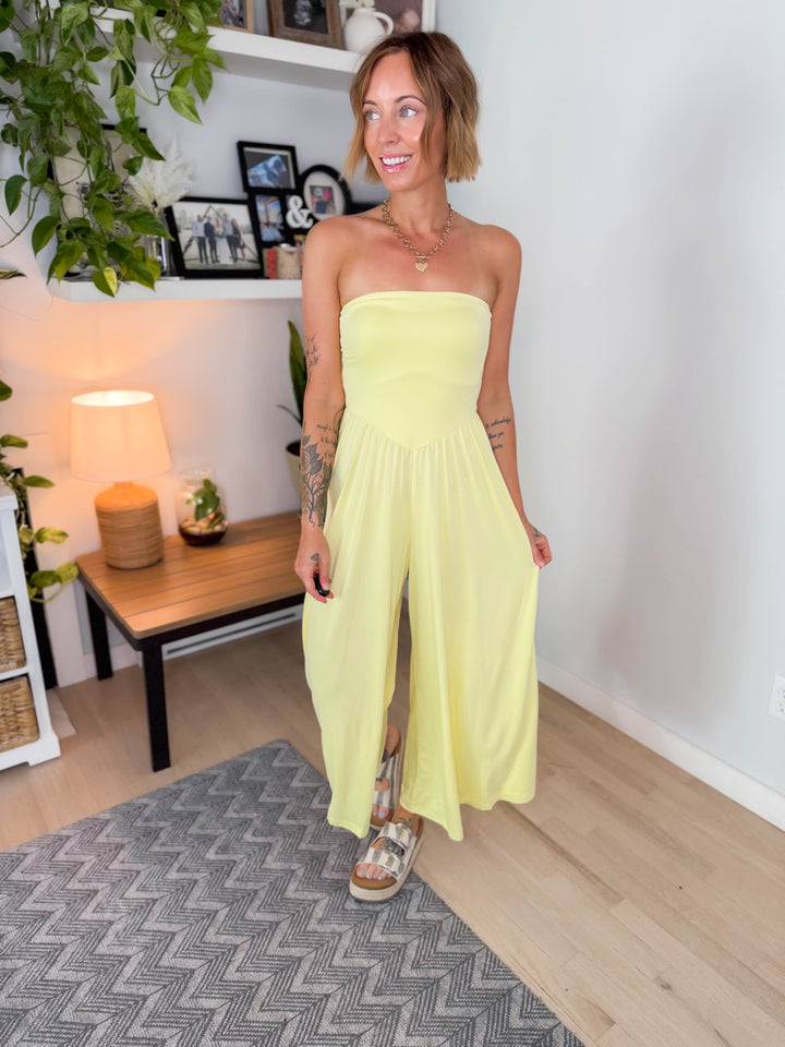 Aenea Strapless Jumpsuit- LEMON