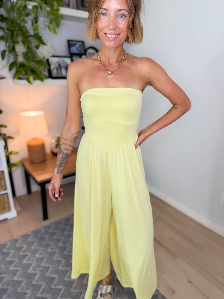 Aenea Strapless Jumpsuit- LEMON