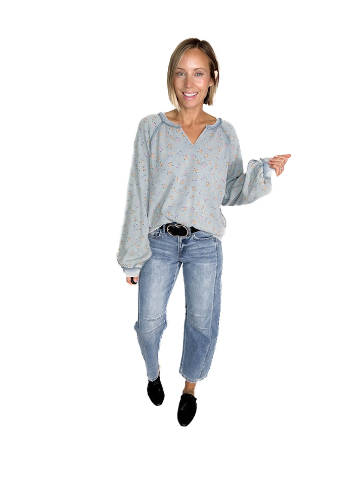 Tess Thermal Knit Long Sleeve- WASHED DENIM-FINAL SALE *L*