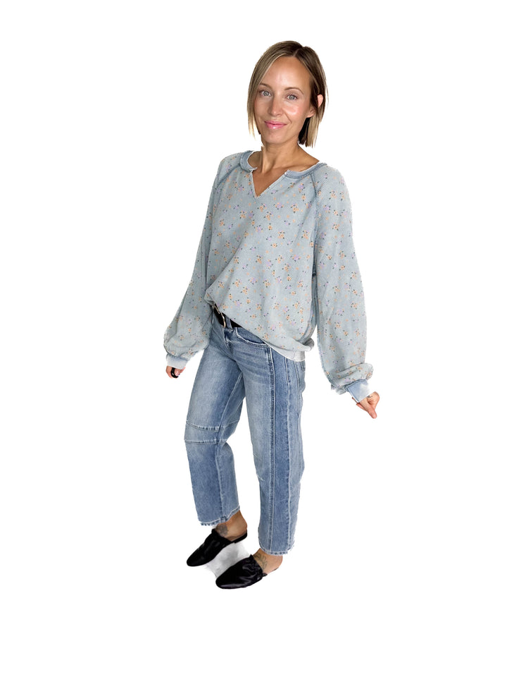 Tess Thermal Knit Long Sleeve- WASHED DENIM-FINAL SALE *L*