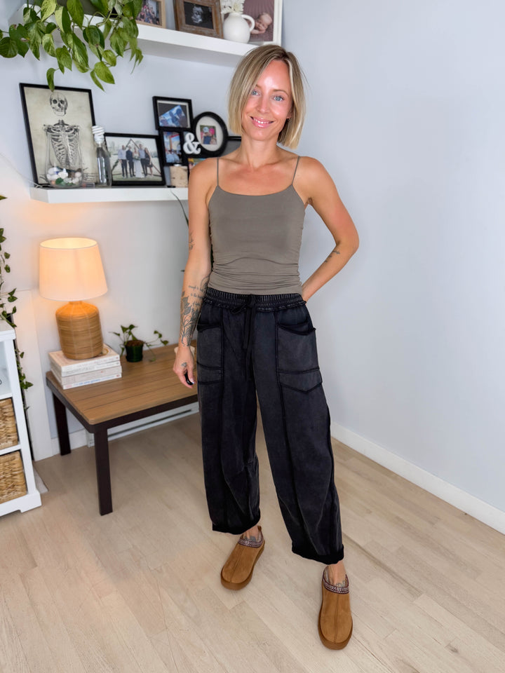 Amery Mineral Washed Barrel Pant- BLACK