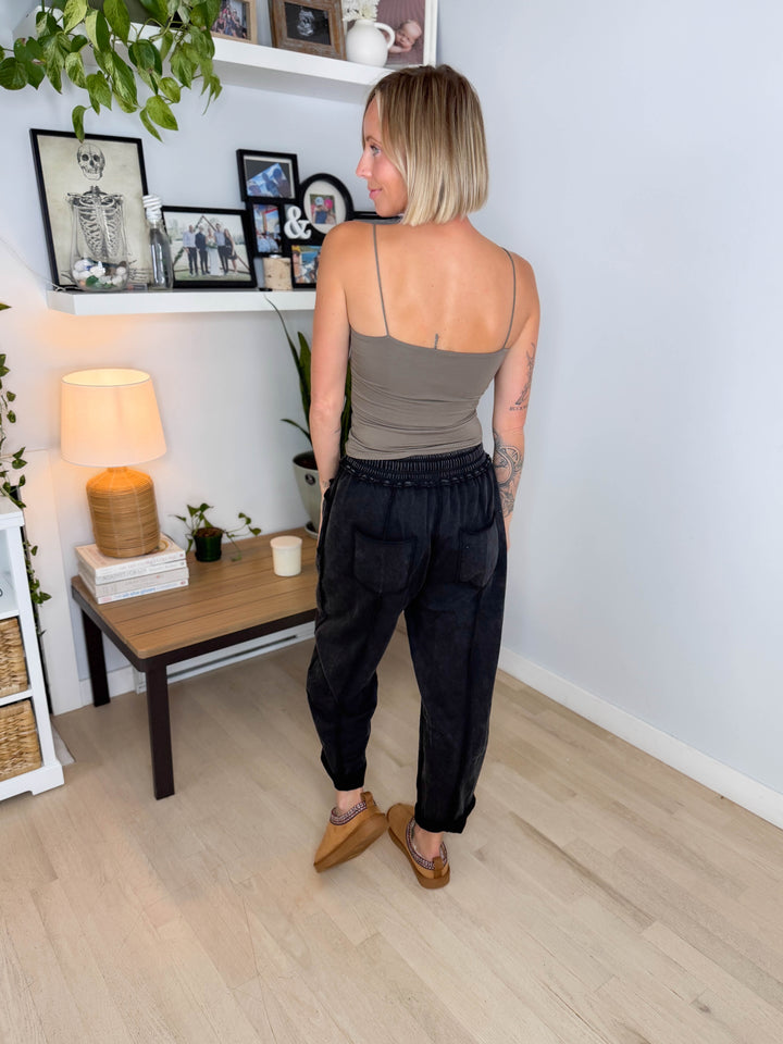 Amery Mineral Washed Barrel Pant- BLACK