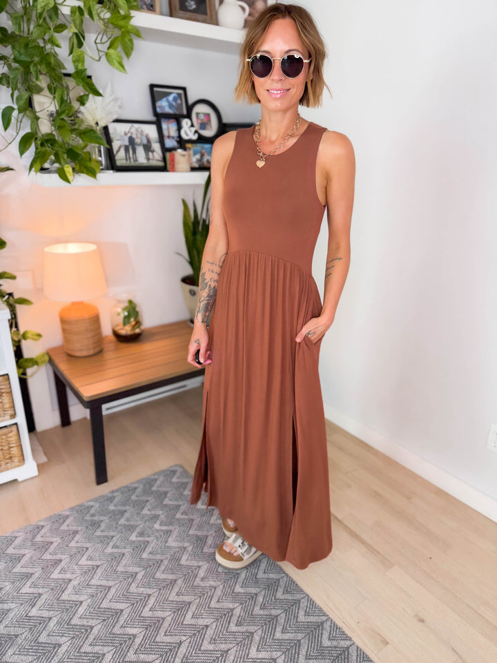 Beverly Side Slit Midi Dress- NUTSHELL