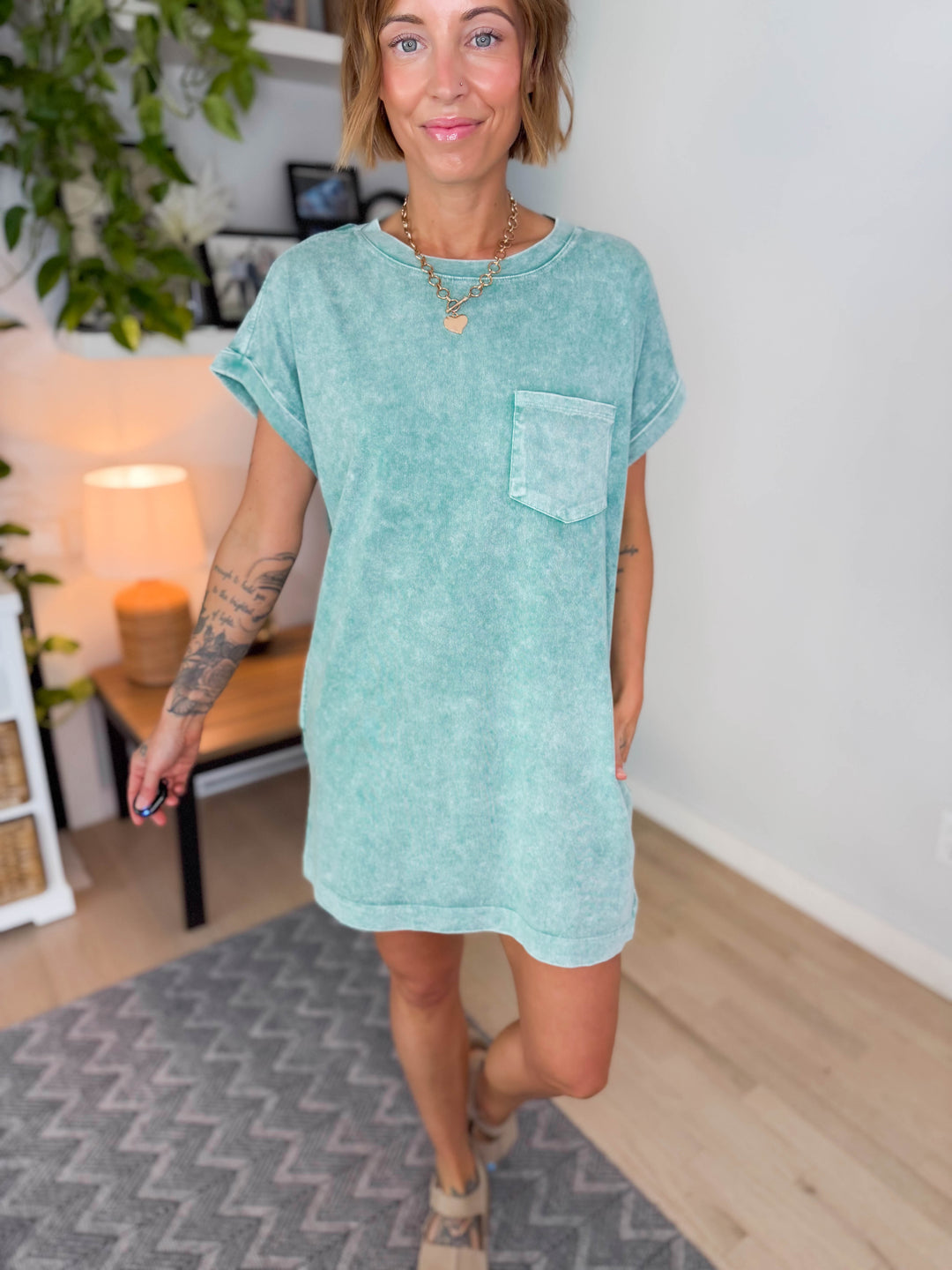 Scout Washed Cotton T-Shirt Dress- DARK GREEN