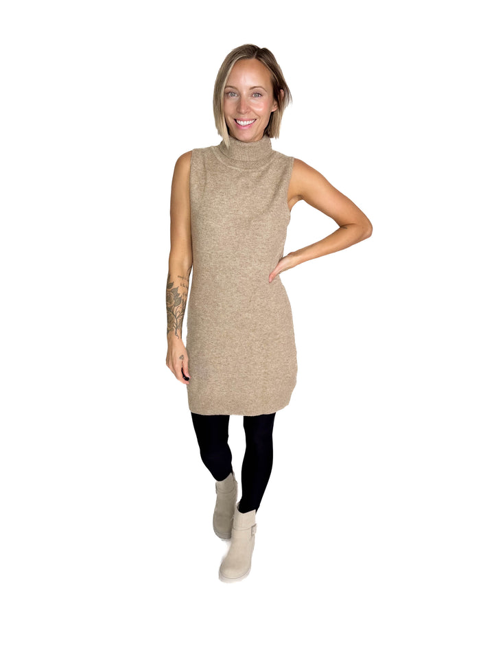 Taren Neck Sleeveless Knit Dress- MOCHA