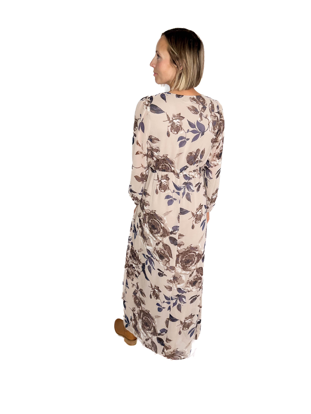 Meadow Long Sleeve Floral Maxi Dress- TAUPE/MOCHA