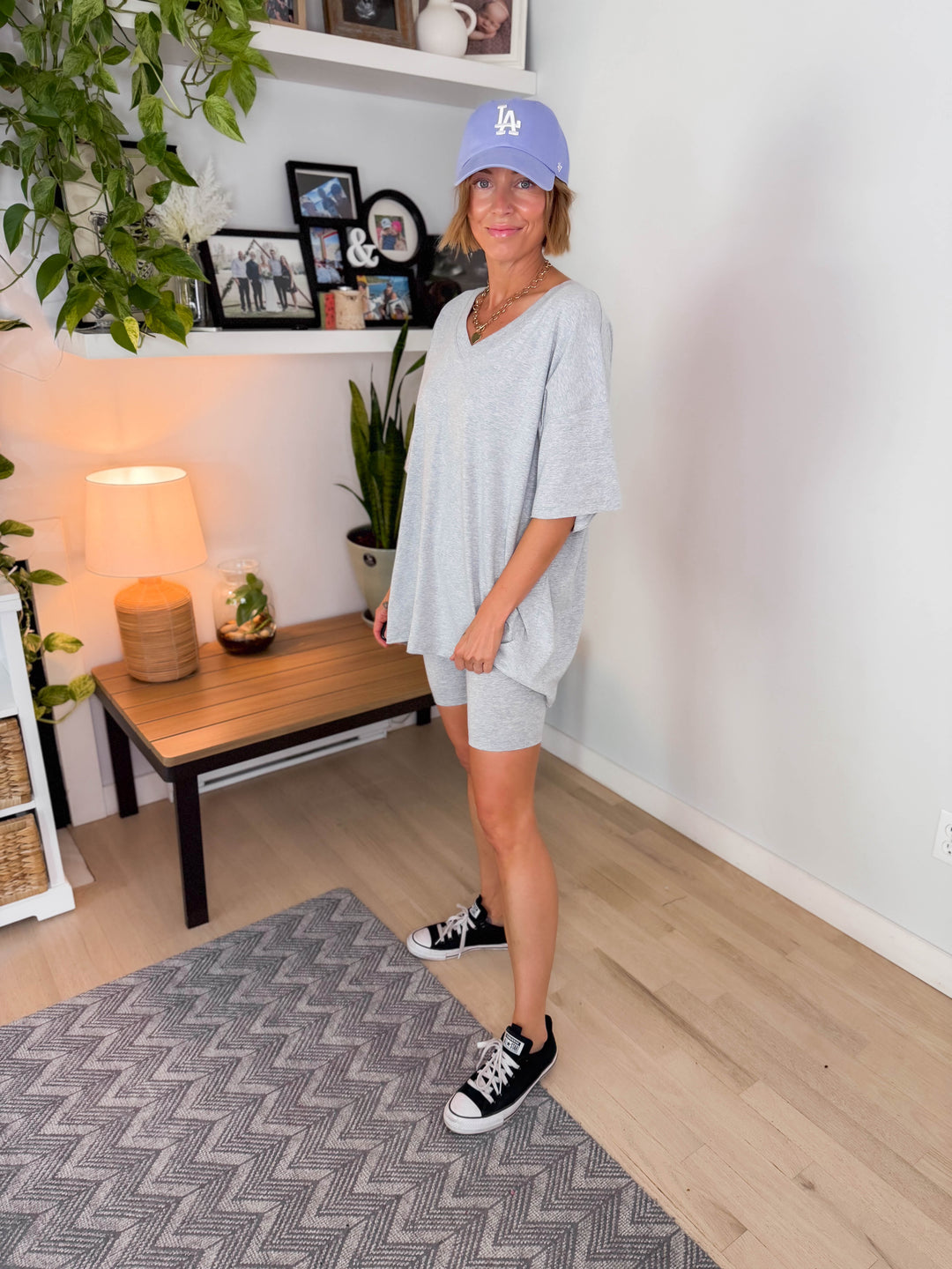 Champlain V-neck Cotton Short Set- HEATHER GREY