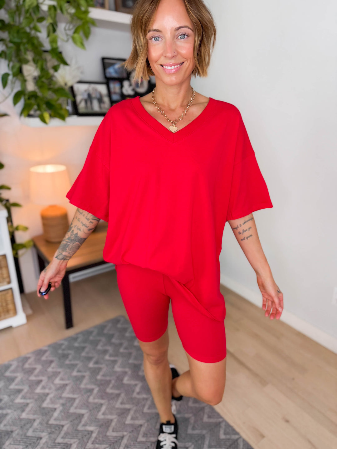 Champlain V-neck Cotton Short Set- RUBY