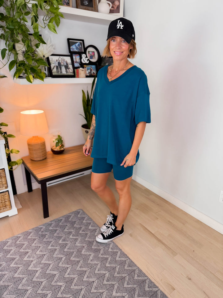 Champlain V-neck Cotton Short Set- TEAL