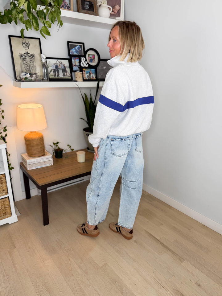 Elm Stripe Block 1/4 Zip- GREY/BLUE