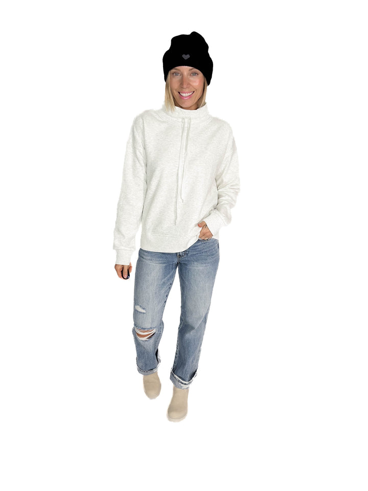 Jackie Mock Neck Sweatshirt- HEATHER GREY