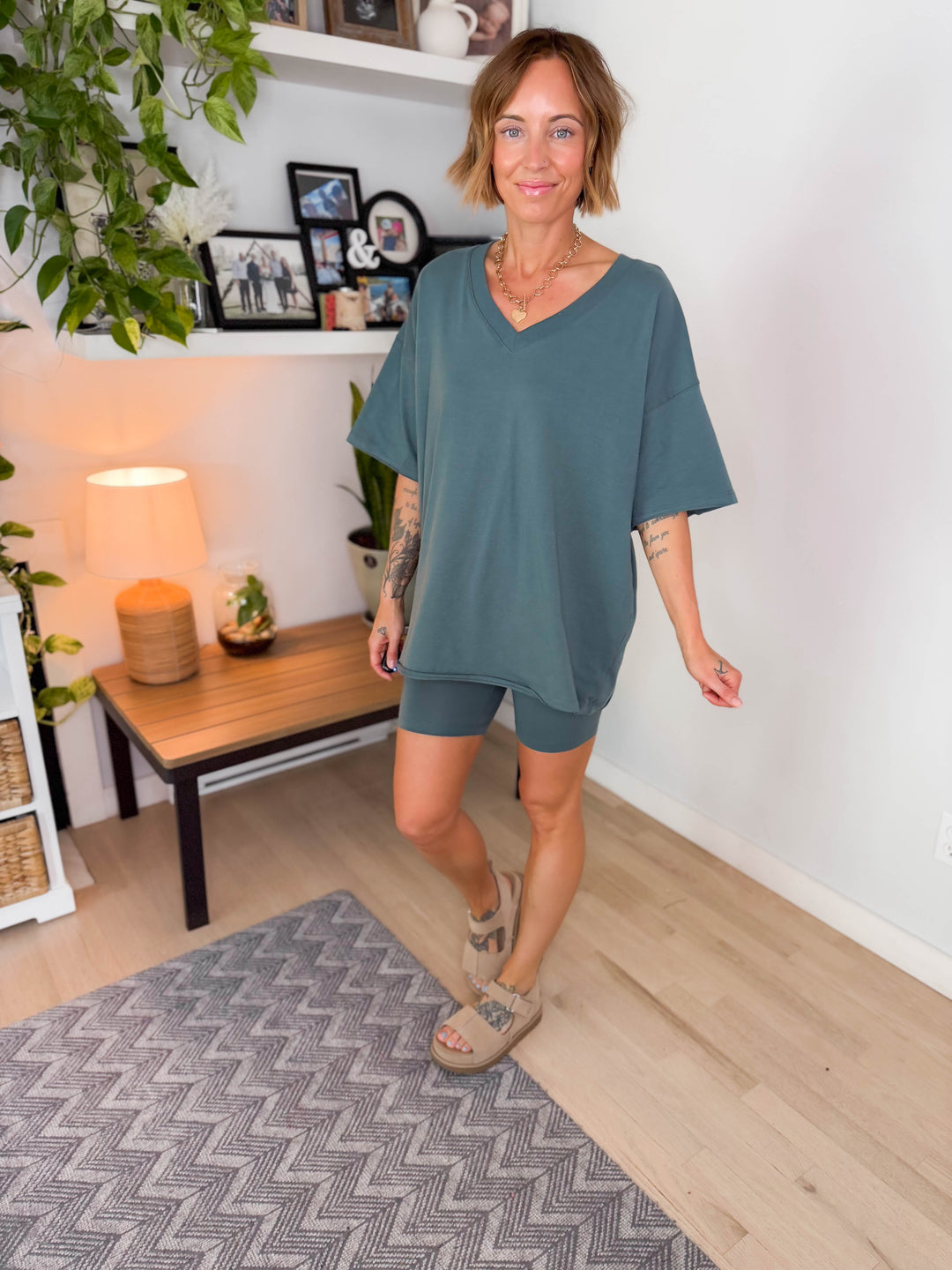Champlain V-neck Cotton Short Set- ASH JADE