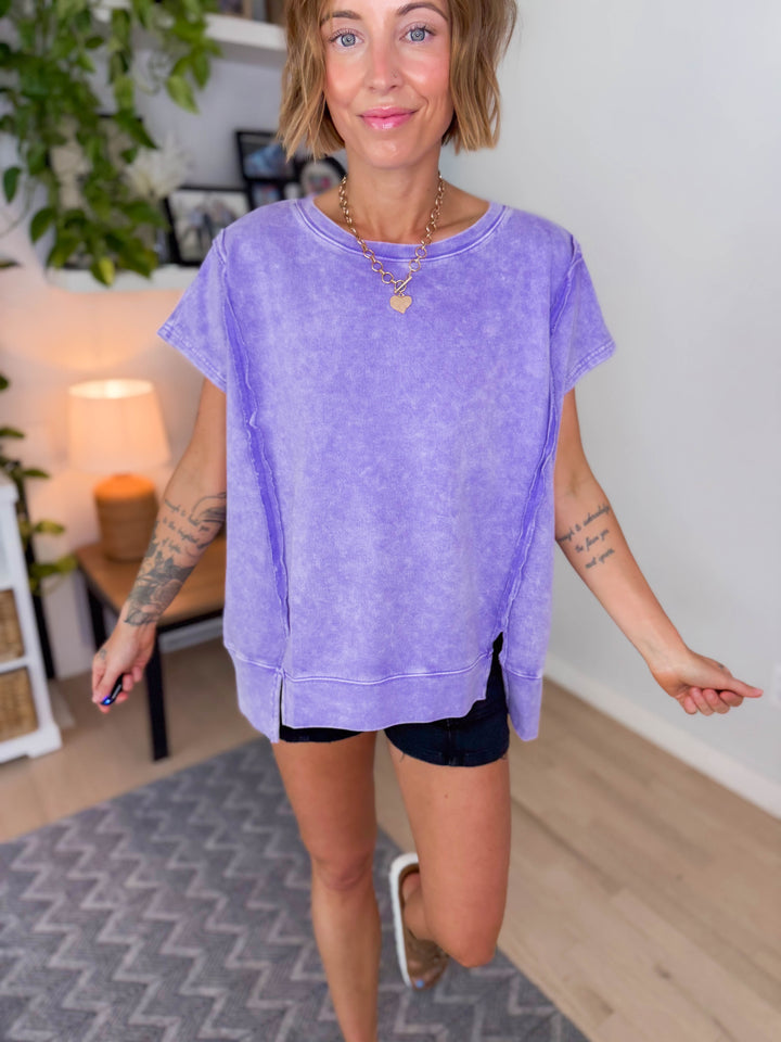 Seva Pullover Washed Top- VIOLET