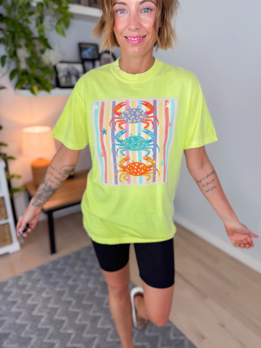 Crabby Graphic Tee- NEON LIME
