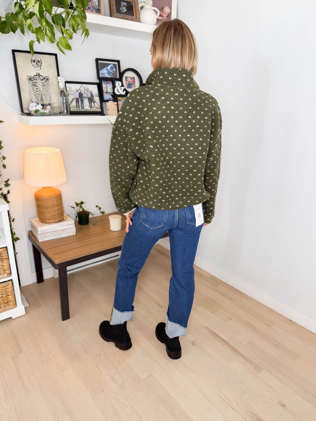 Goldina 1/4 Zip Sherpa Pullover- DARK OLIVE