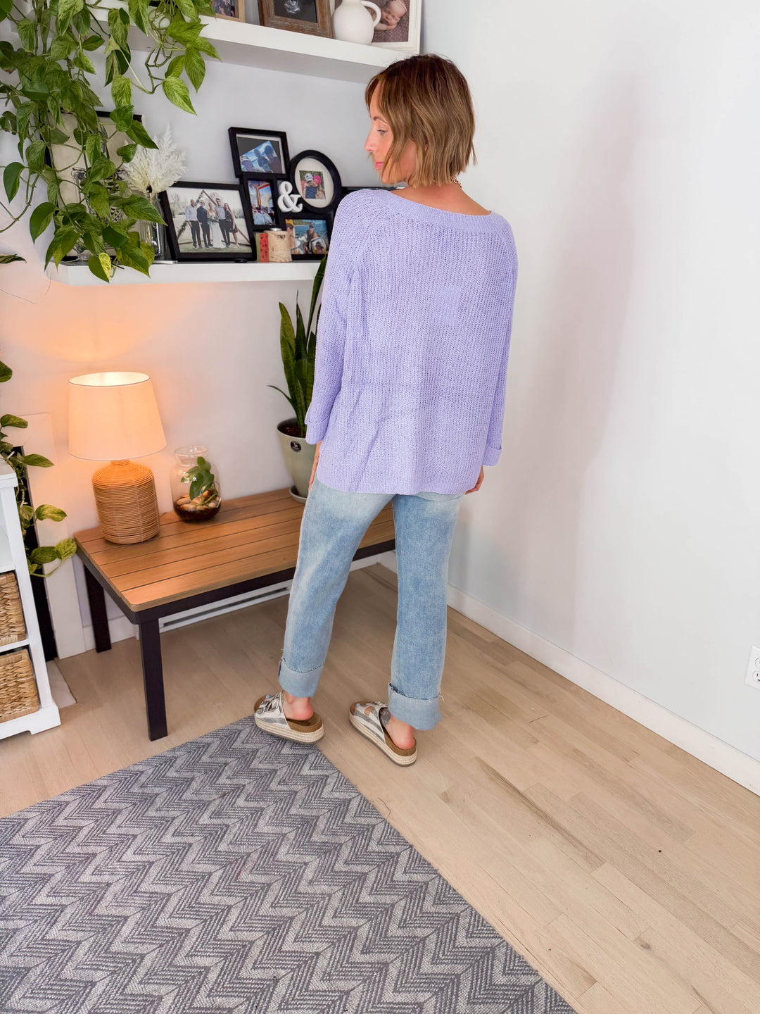 Evara Cuff Sleeve Sweater- PURPLE-FINAL SALE