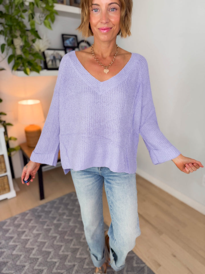 Evara Cuff Sleeve Sweater- PURPLE-FINAL SALE