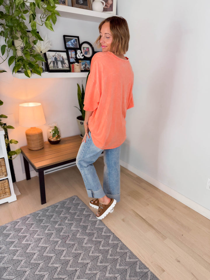 Tracy Oversized Cotton Tee- CORAL