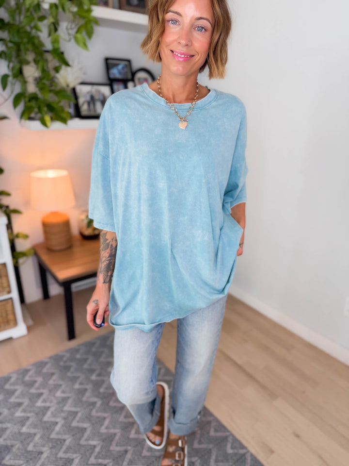 Tracy Oversized Cotton Tee- DUSTY TEAL