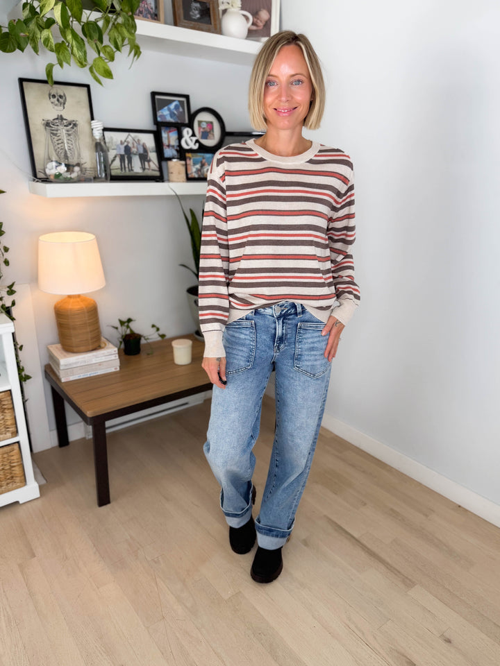 Lacelle Striped Sweater- OATMEAL