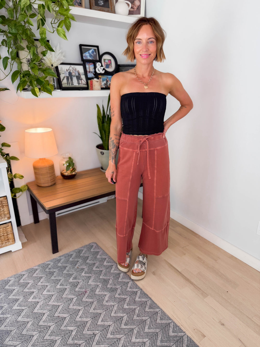 Zorah Wide Leg French Terry Pant- RUST-FINAL SALE