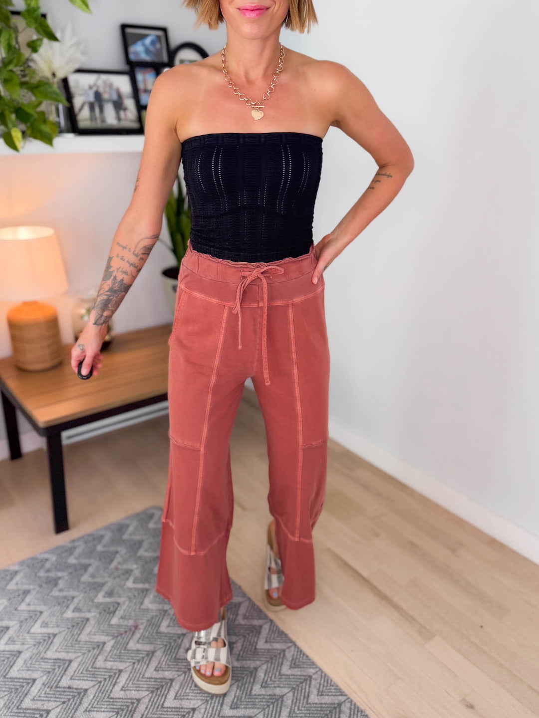 Zorah Wide Leg French Terry Pant- RUST-FINAL SALE