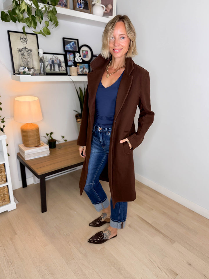 Burwood Collared Coat- CHOCOLATE