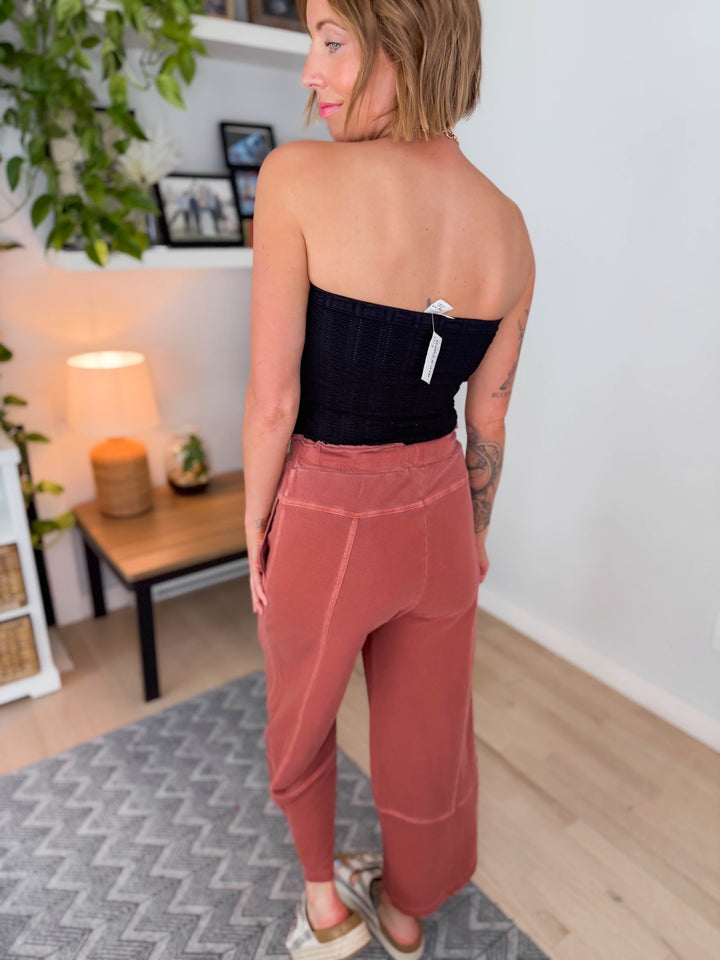 Zorah Wide Leg French Terry Pant- RUST-FINAL SALE