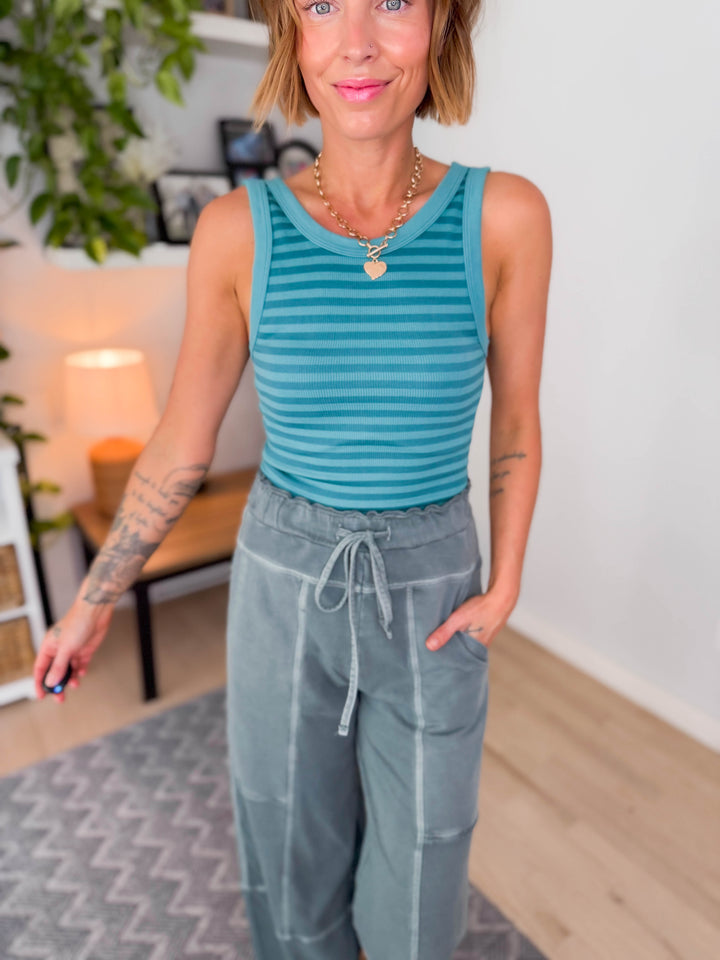 Reversible Seamless Stripe Tank Top- DUSTY TEAL
