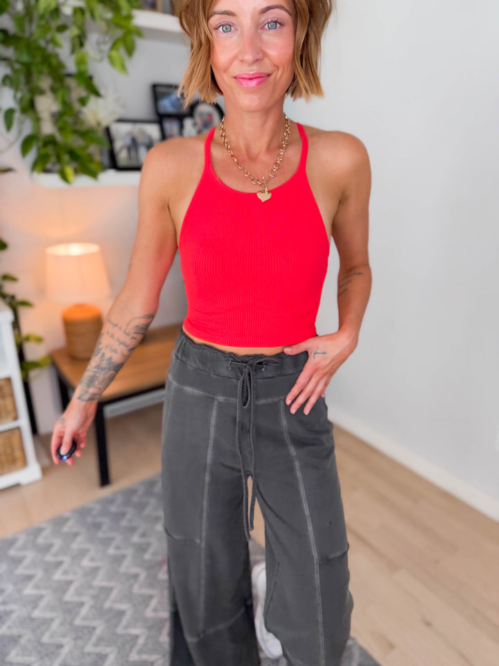 Knock Out Halter Seamless Top- TOMATO