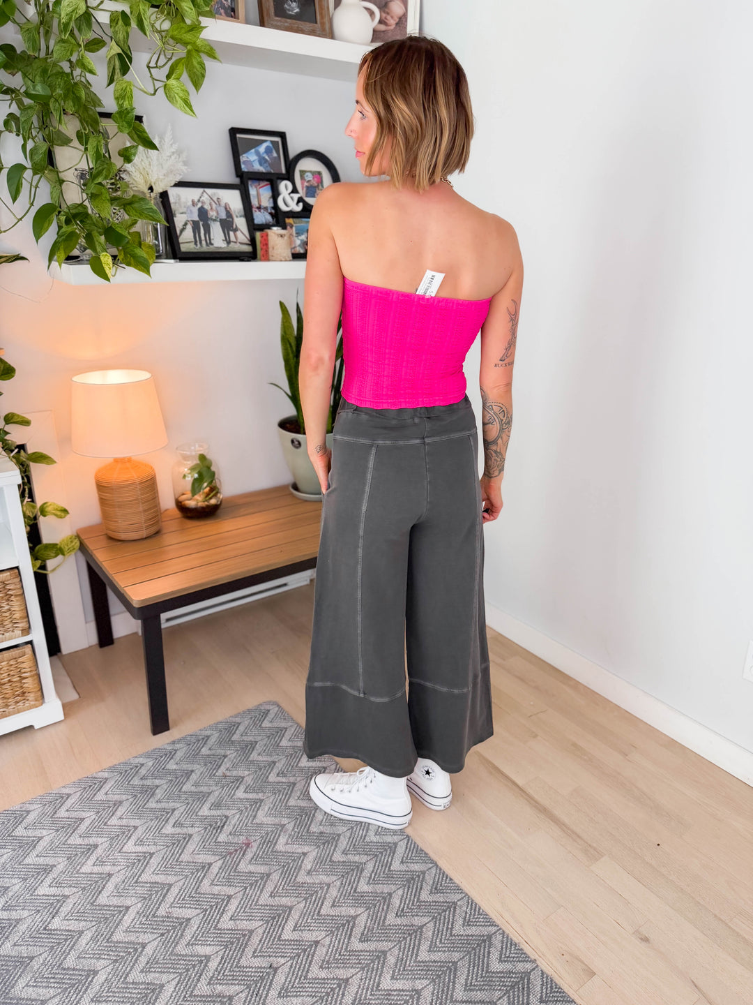 Zorah Wide Leg French Terry Pant- BLACK