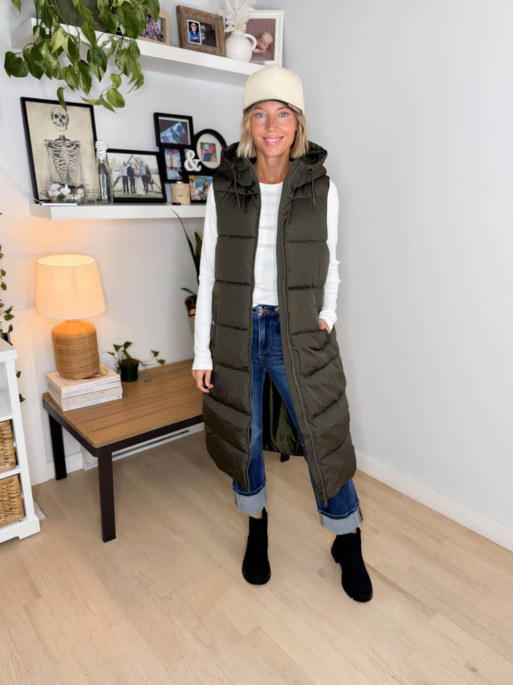 VERO MODA Michelle Long Puffer Vest- FOREST NIGHT
