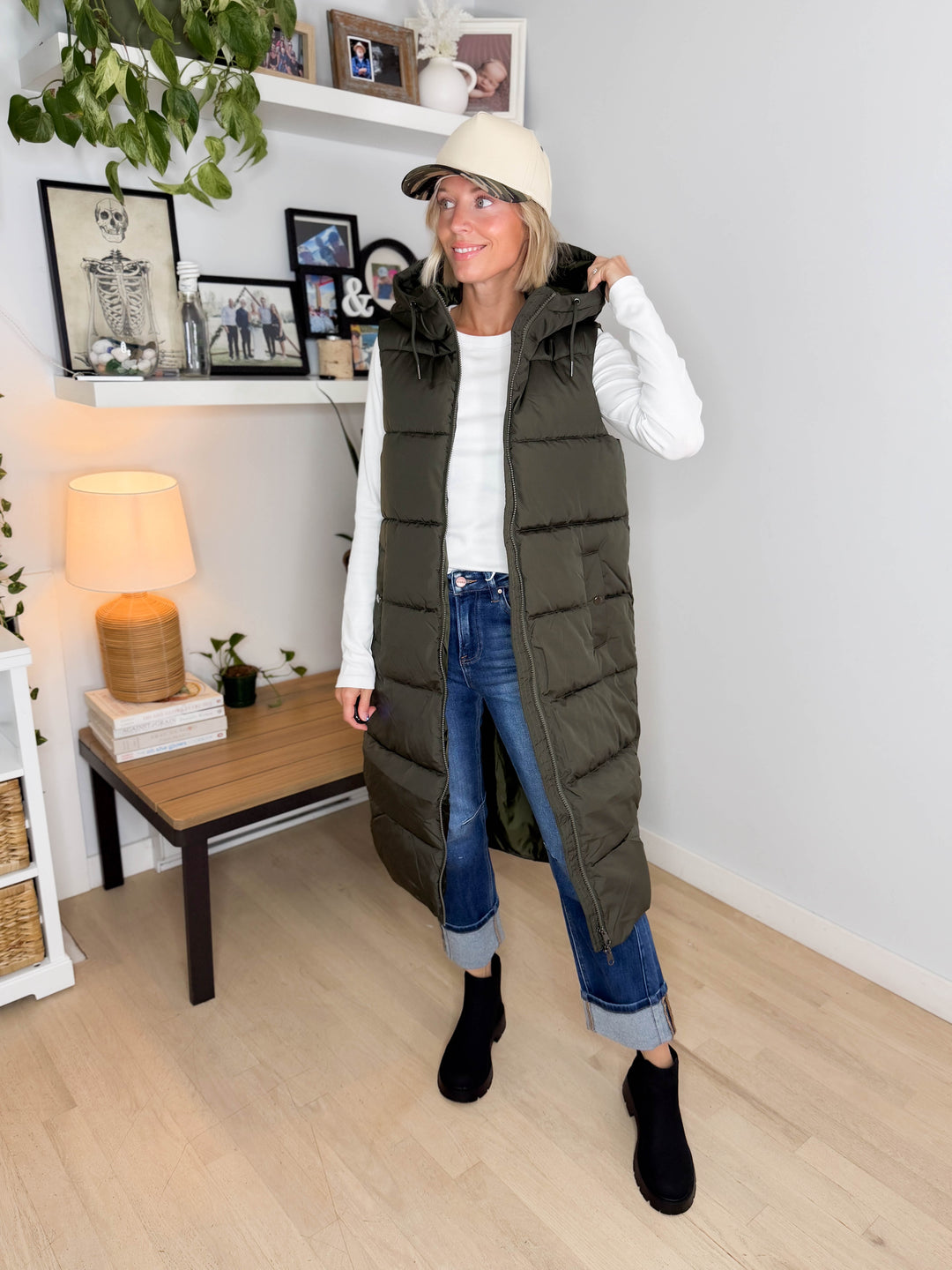 VERO MODA Michelle Long Puffer Vest- FOREST NIGHT