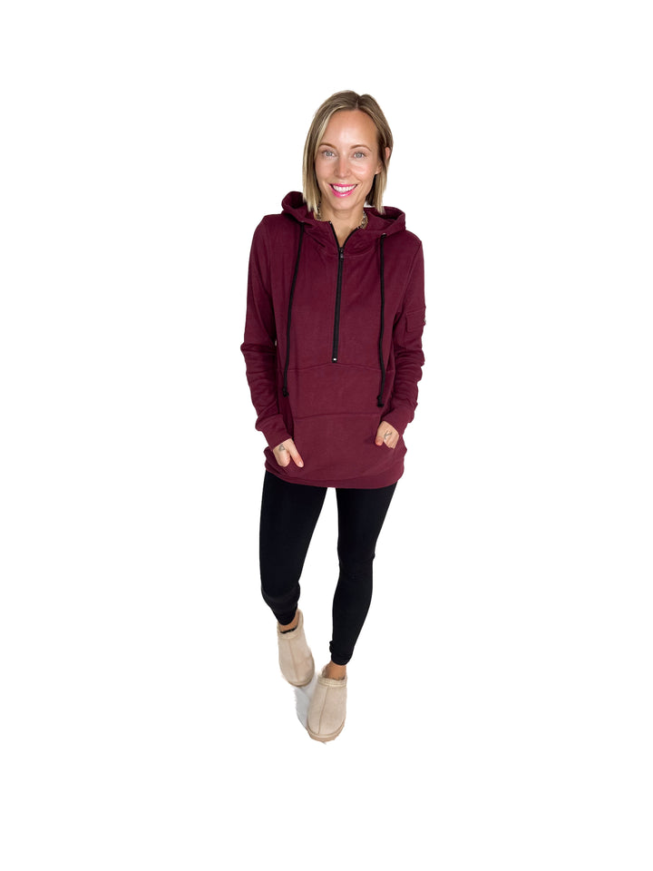MICHELLE MAE Pixie 1/2 Zip Hoodie- BURGUNDY