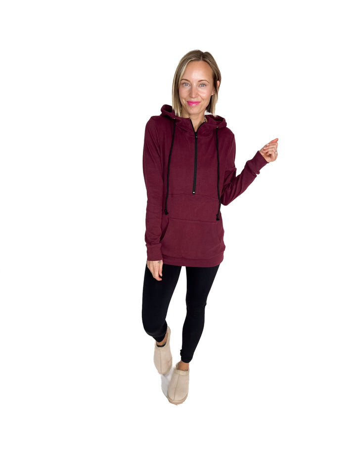 MICHELLE MAE Pixie 1/2 Zip Hoodie- BURGUNDY