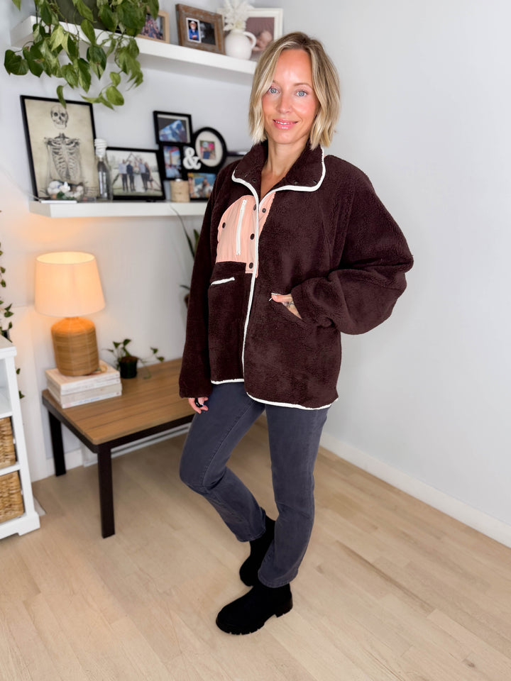 Mary Snap Button Fleece- ESPRESSO
