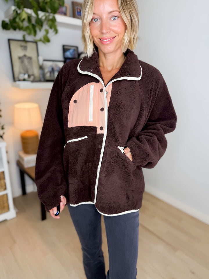 Mary Snap Button Fleece- ESPRESSO