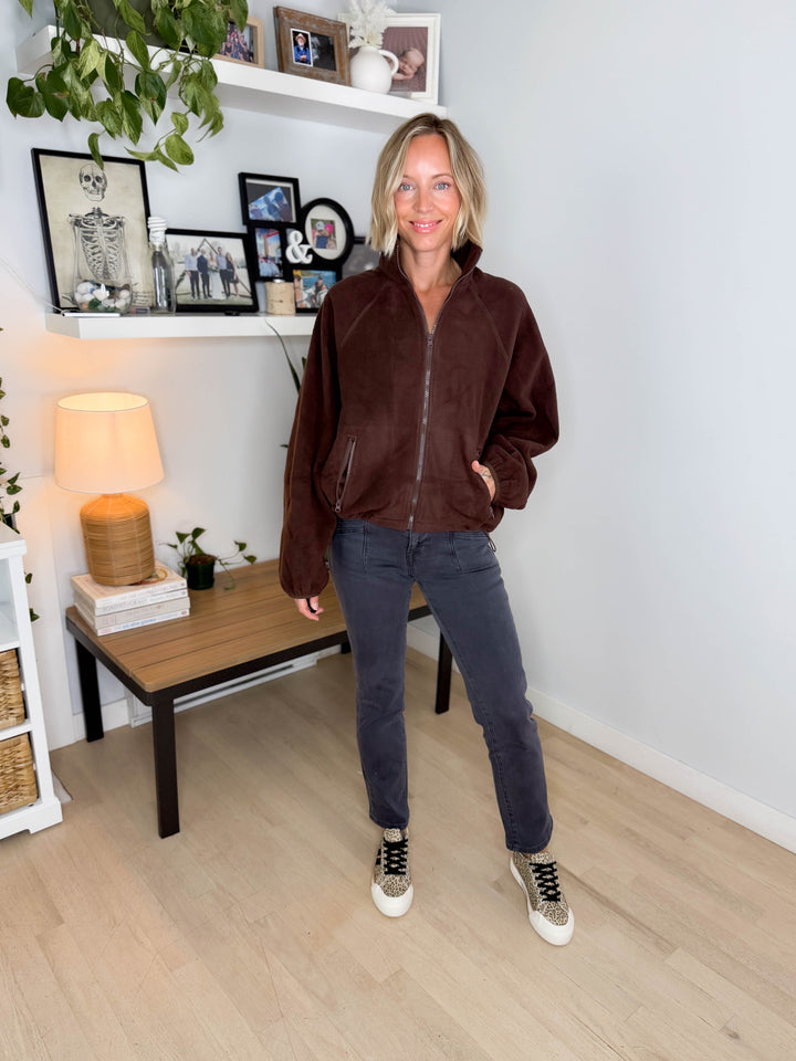 Hazella Full Zip Fleece Jacket- DARK BROWN