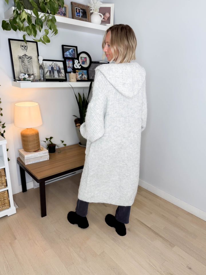 Cabin Cozy Hooded Cardigan- LT GREY