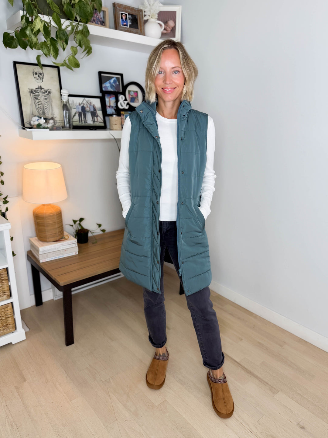 MICHELLE MAE Harlow Cling-Free Longline Vest- TEAL